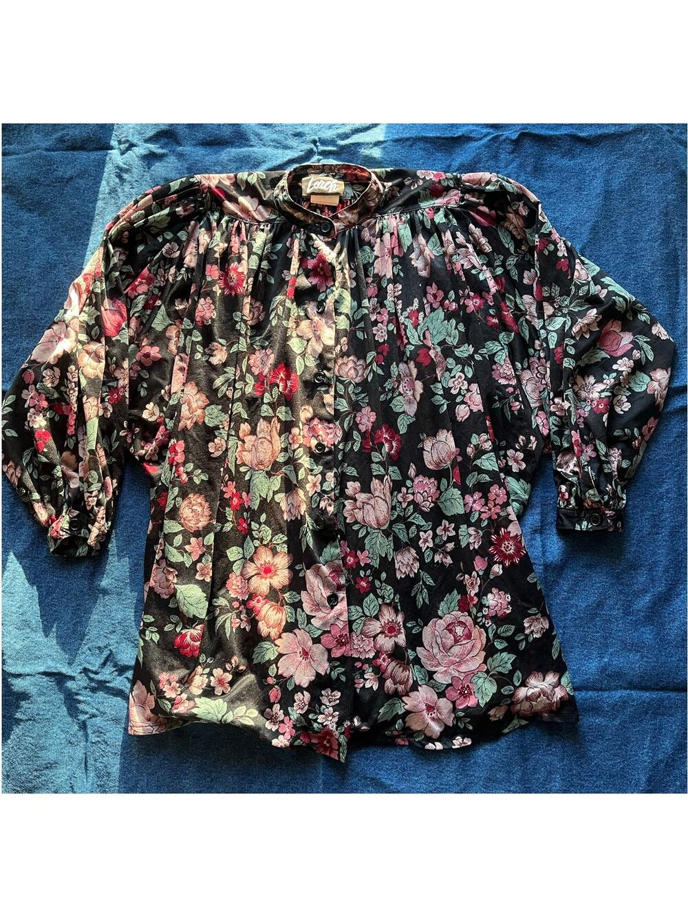 Lorch High Neck Sheer Fabric Balloon Sleeve Floral Blouse